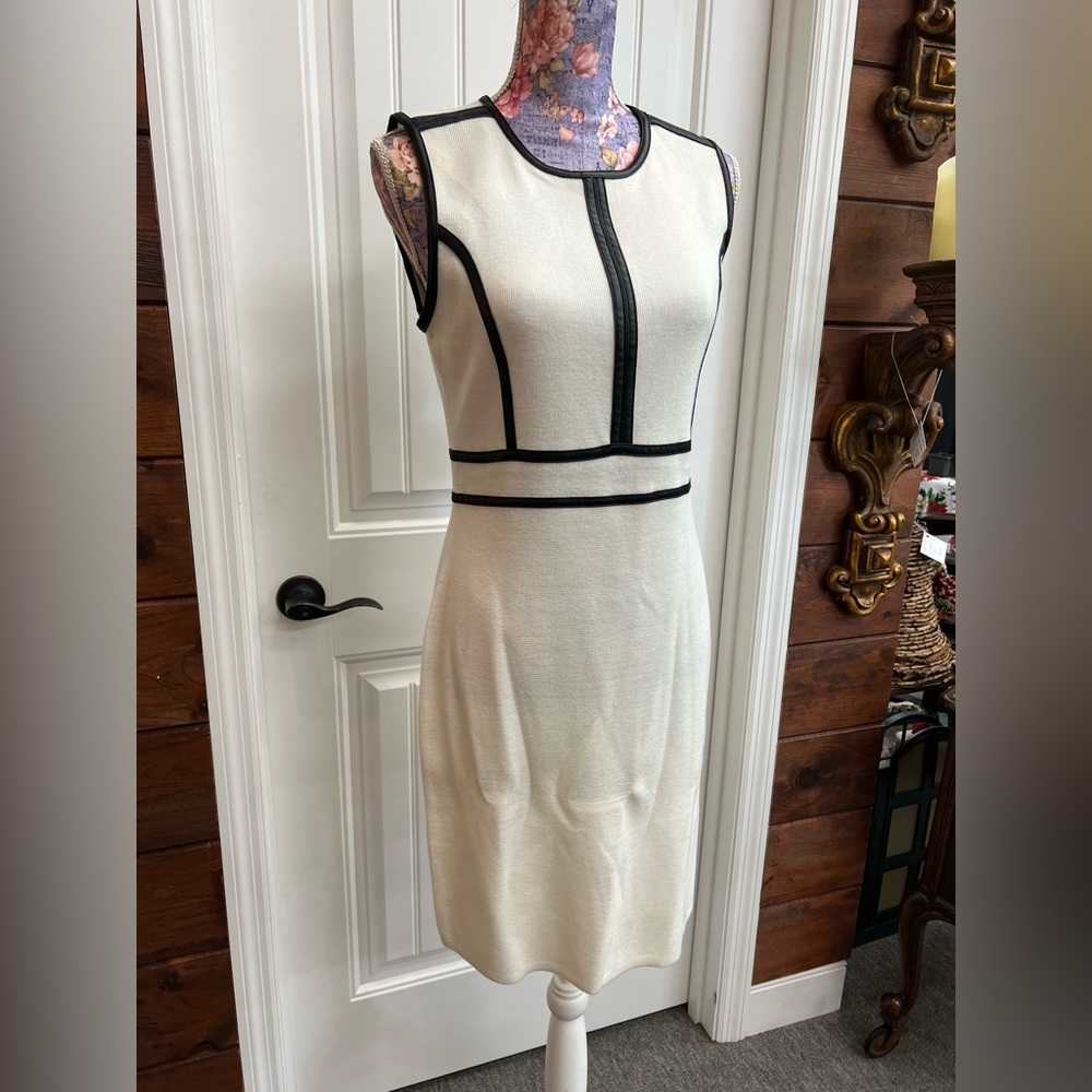 Calvin Klein White Sweater Dress with Leather Accents- NWT! - Picture 2 of 5